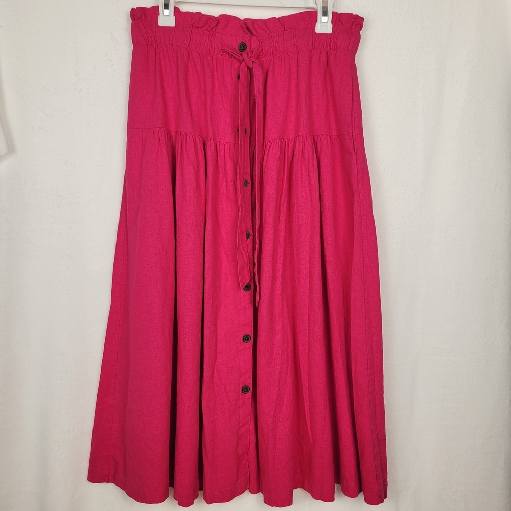Universal Thread‎ Linen Blend Midi Skirt Women's M Pink Tiered Boho Cottagecore